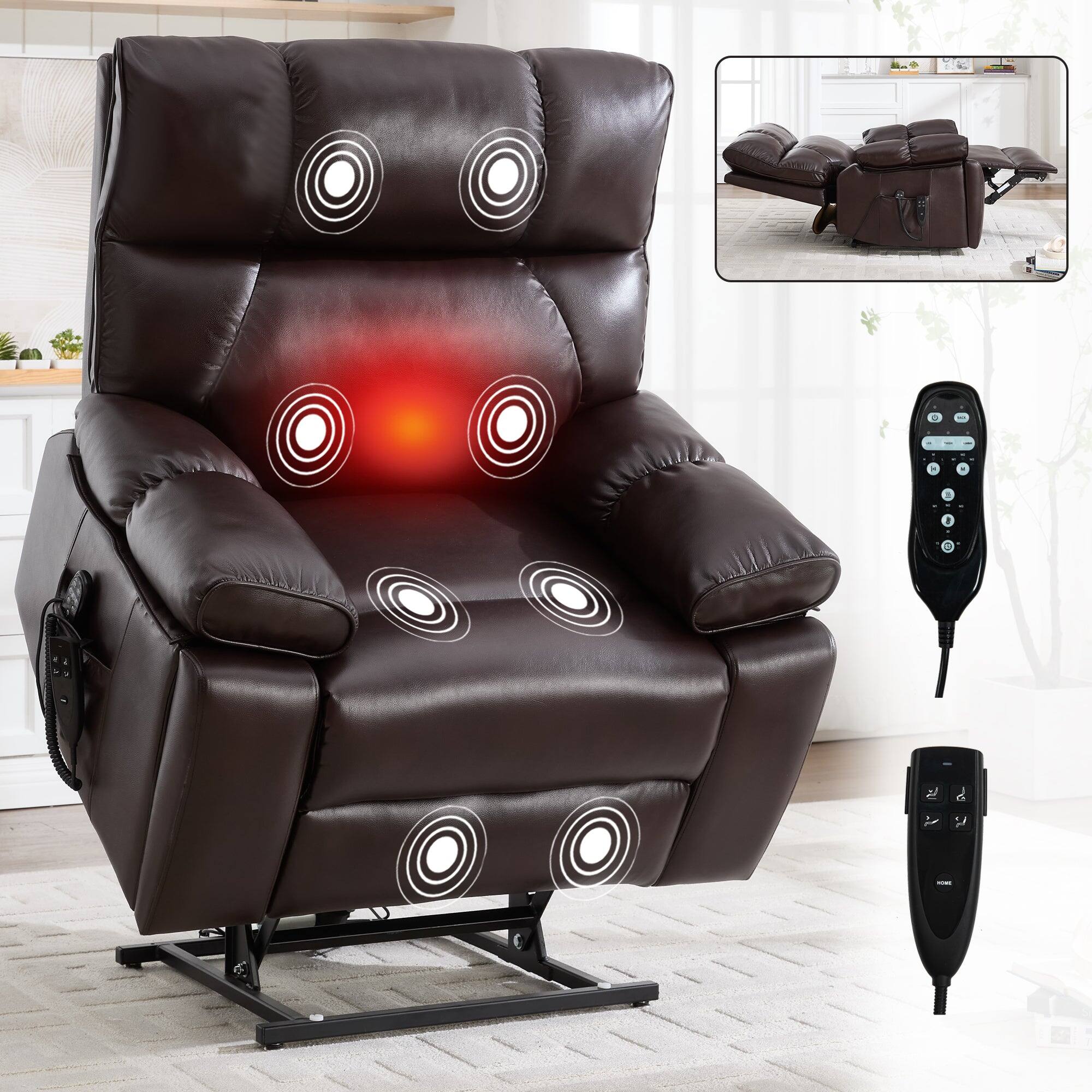 Alt View 1. Boyel Living - Brown Leatheraire Dual Motor Power Lift Recliner with Heat & Massage, Infinite Positions, Hidden Cup Holders - Brown.