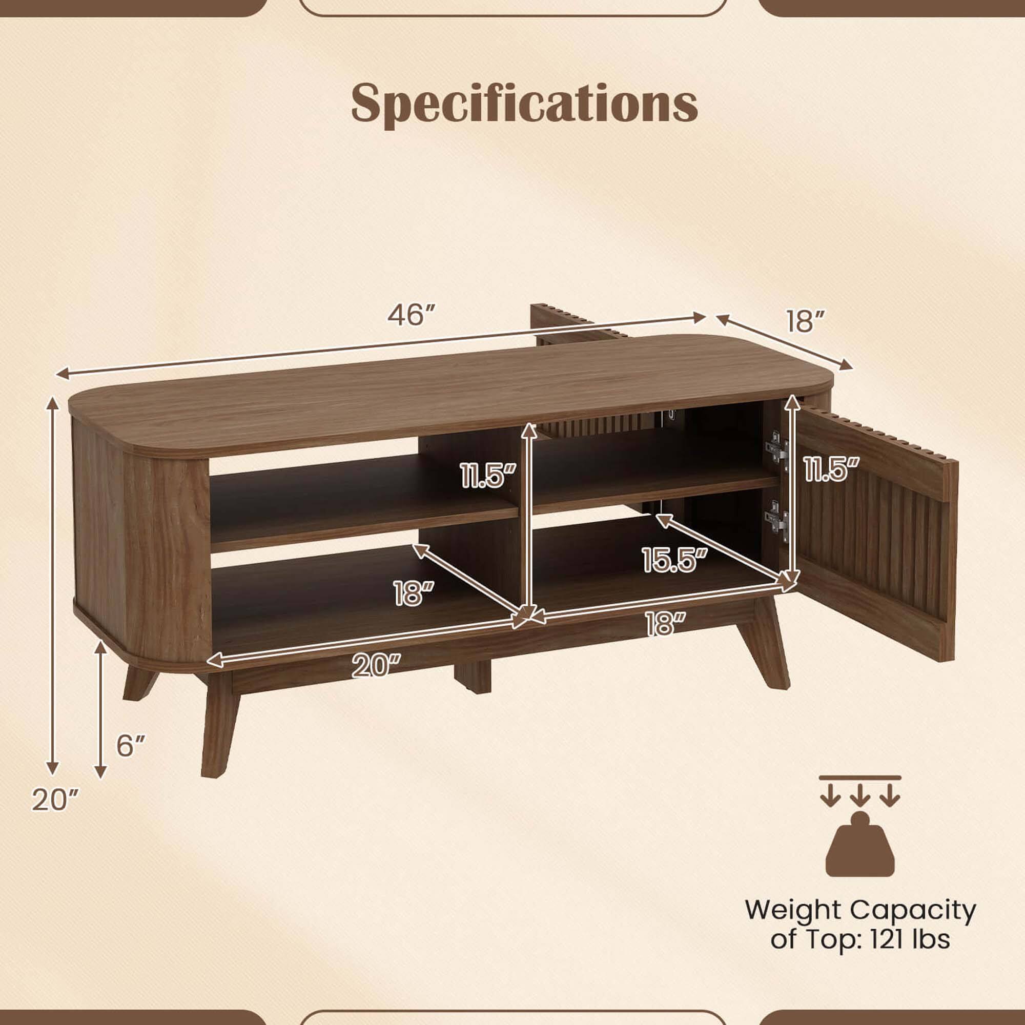 Specifications

- Length: 46"
- Width: 18"
- Height: 20"
- Shelf 1: 18" x 11.5"
- Shelf 2: 15.5" x 11.5"
- Shelf 3: 18" x 11.5"
- Shelf 4: 18" x 11.5"
- Shelf 5: 18" x 11.5"
- Shelf 6: 18" x 11.5"
- Shelf 7: 18" x 11.5"
- Shelf 8: 18" x 11.5"
- Shelf 9: 18" x 11.5"
- Shelf 10: 18" x 11.5"
- Shelf 11: 18" x 11.5"
- Shelf 12: 18" x 11.5"
- Shelf 13: 18" x 11.5"
- Shelf 14: 18" x 11.5"
- Shelf 15: 18" x 11.5"
- Shelf 16: 18" x 11.5"
- Shelf 17: 18" x 11.5"
- Shelf 18: 18" x 11.5"
- Shelf 19: 18" x 11.5"
- Shelf 20: 18" x 11.5"
- Shelf 21: 18" x 11.5"
- Shelf 22: 18" x 11.5"
- Shelf 23: 18" x 11.5"
- Shelf 24: 18" x 11.5"
- Shelf 25: 18" x 11.5"
- Shelf 26: 18" x 11.5"
- Shelf 27: 18" x 11.5"
- Shelf 28: 18" x 11.5"
- Shelf 29: 18" x 11.5"
- Shelf 