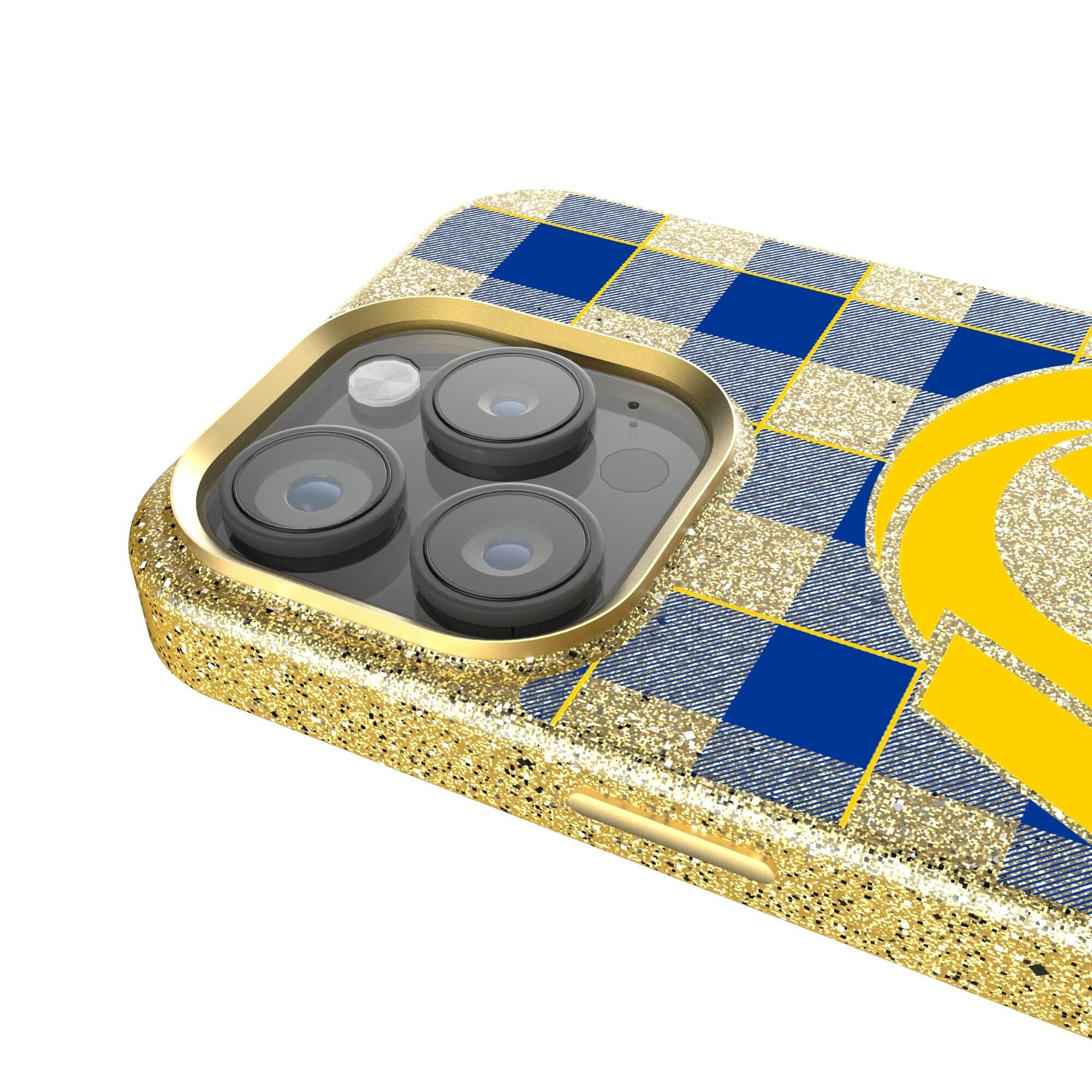 Alt View 2. Keyscaper - Los Angeles Rams Plaid Bling iPhone Case - 15 - Gold.