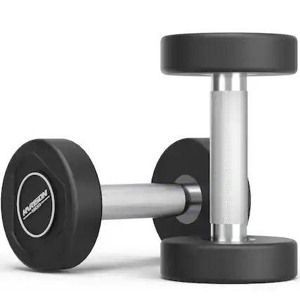 Front. HARISON - Premium TPU Round Dumbbells for Home Gym Strength Training, Non‑Slip Handle, Multiple Weights, Pair/Single - Black.