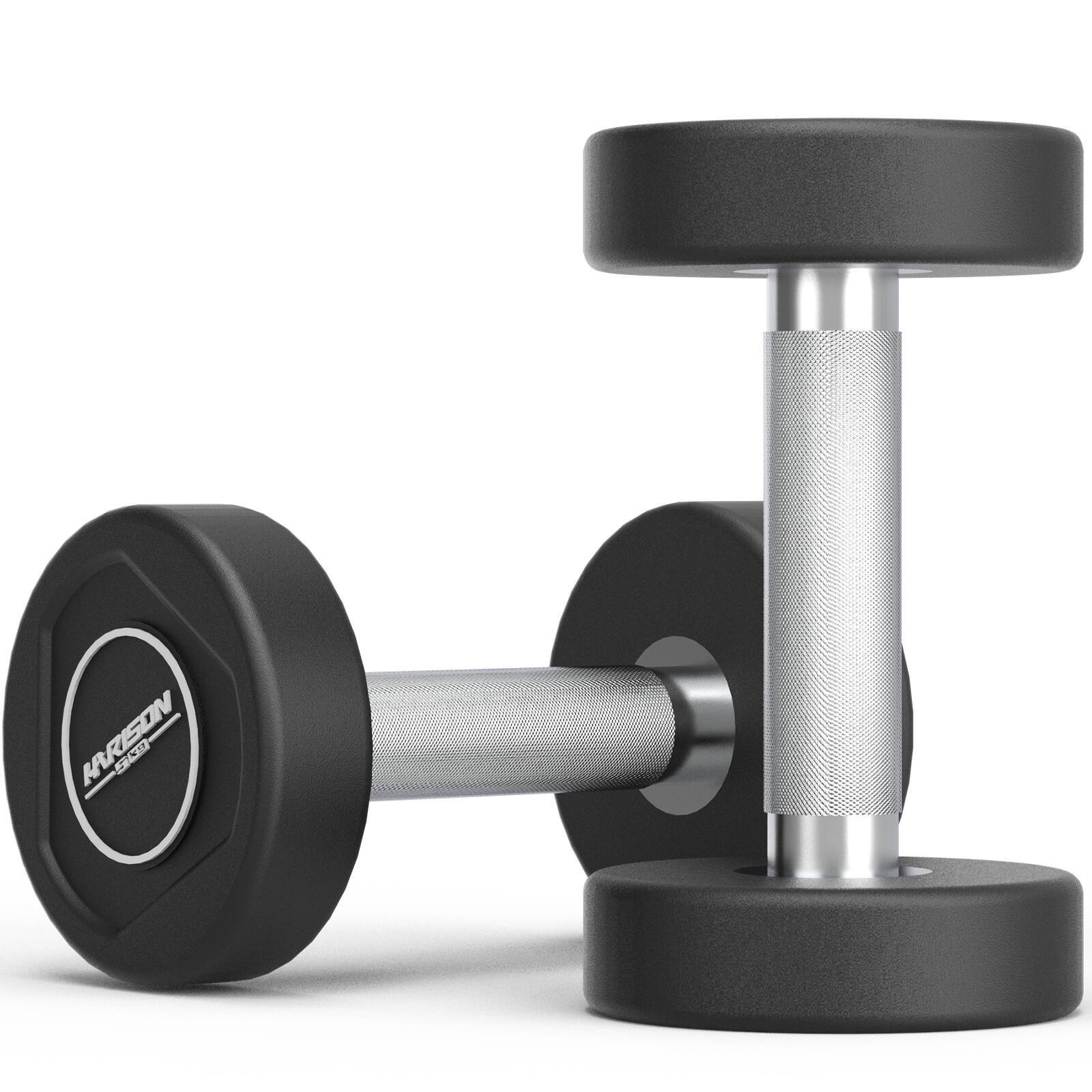 Front. HARISON - Premium TPU Round Dumbbells for Home Gym Strength Training, Non‑Slip Handle, Multiple Weights, Pair/Single - Black.