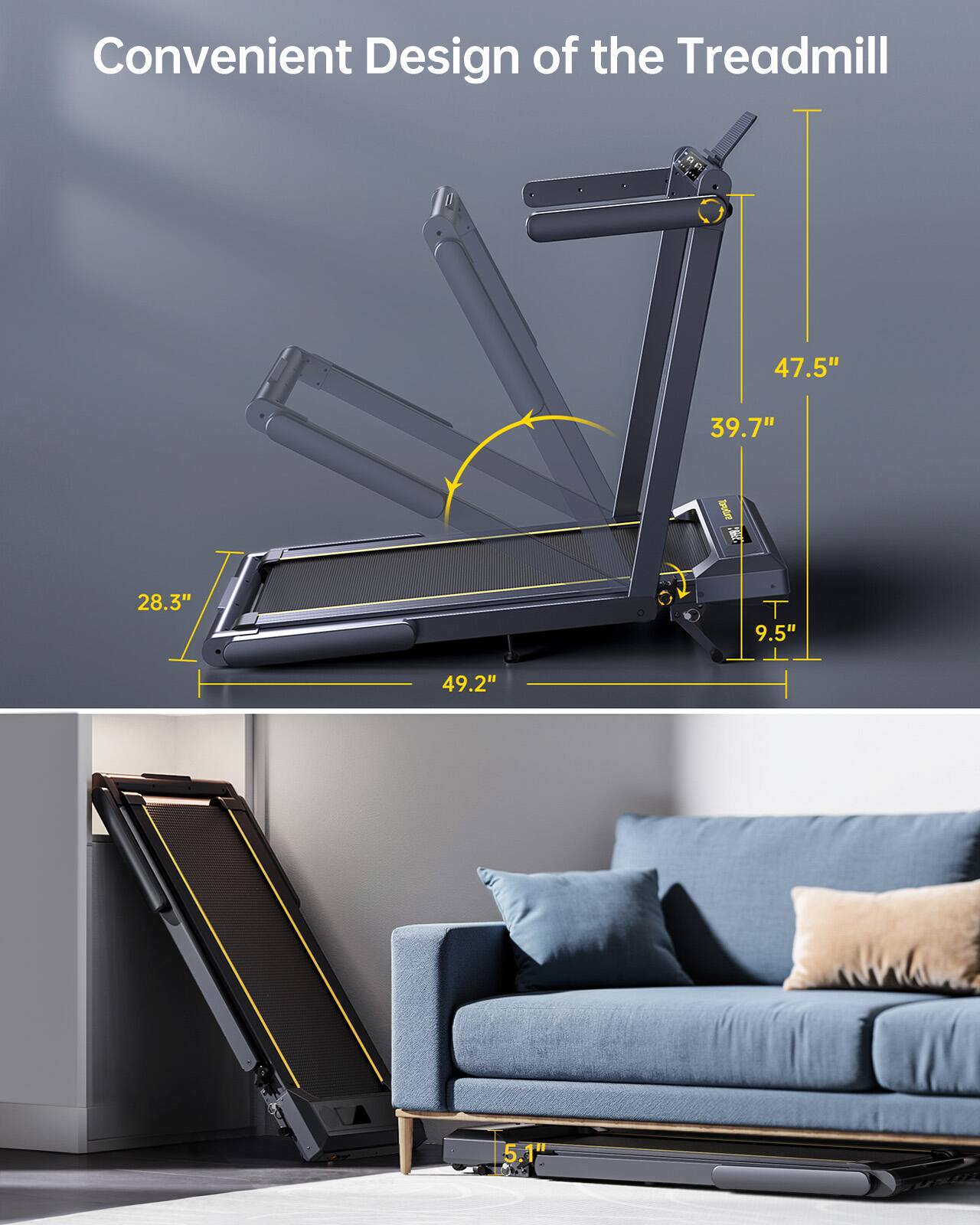 Alt View 6. Toputure - Walking Pad Treadmill with 12% Incline,  for Home/Office with Handle Bar, Portable with App & Bluetooth Speaker - Black.