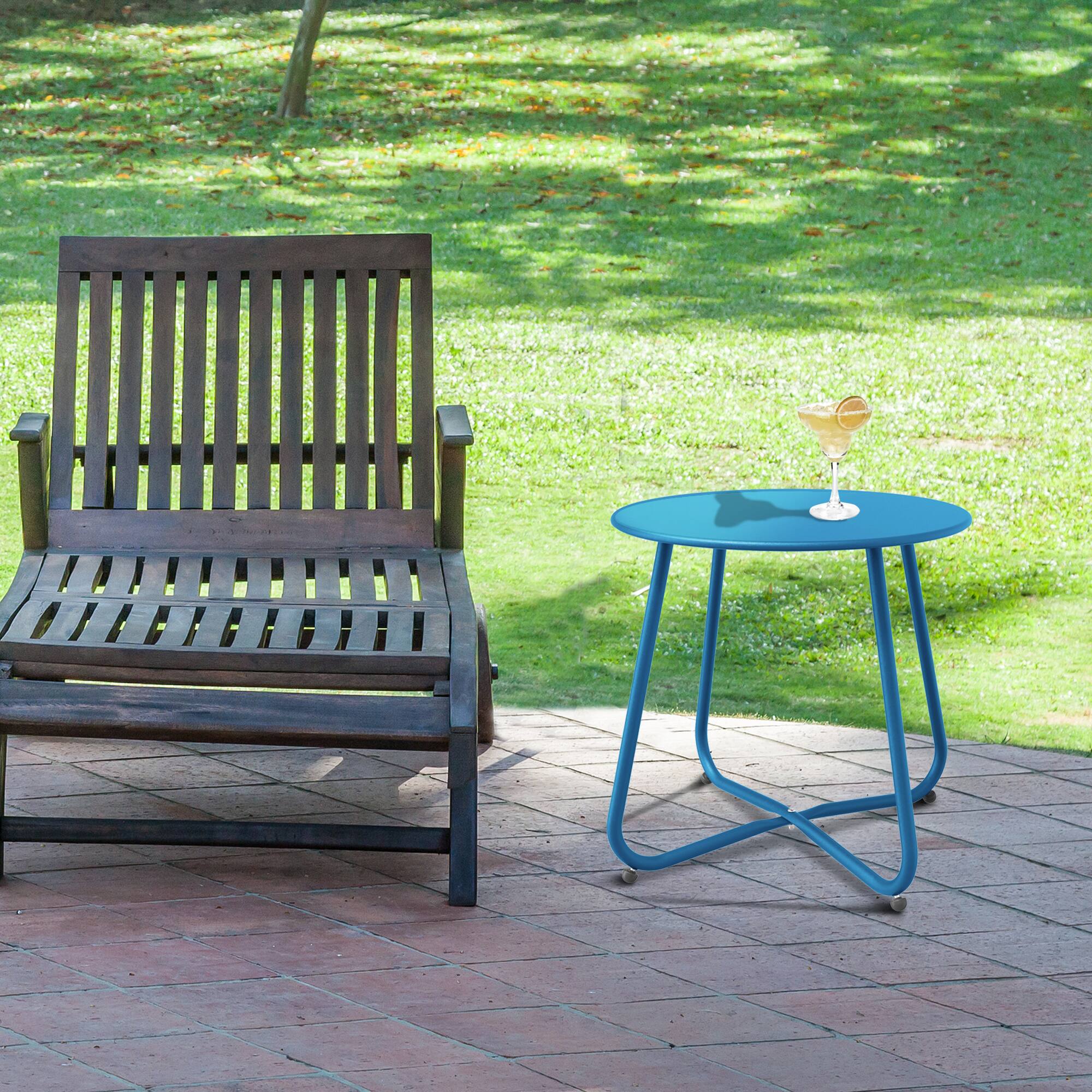 Left. Decksplore - Small Round Side Table Outdoor Side Table Patio End Table - Blue.