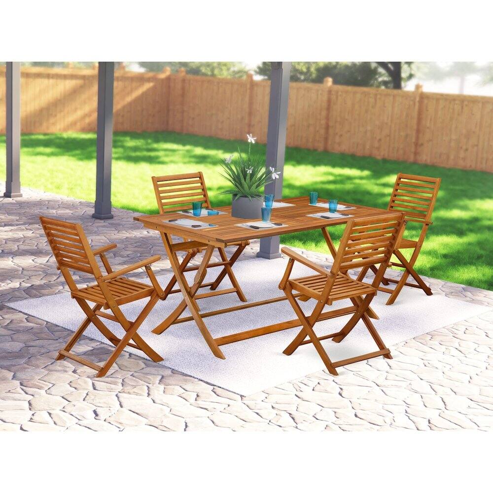 East West Furniture - 5 Piece Superior Patio Dining Table Set- Ideal for The Beach, Campy, Picnics - Beautiful Bistro - Multi-Color