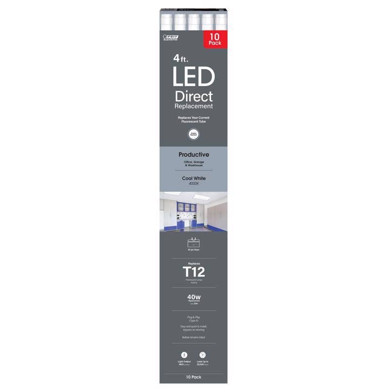 FEIT ELECTRIC - Plug & Play T12 Cool White 48 in. G13 Linear LED Bulb 40 Watt Equivalence 10 pk
