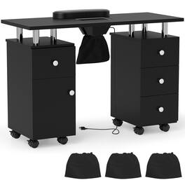 Costway - Rolling Manicure Table Nail Desk with with 8 Lockable Wheels & Electric Dust Collector 3 Dust Bags Wrist Rest - Black