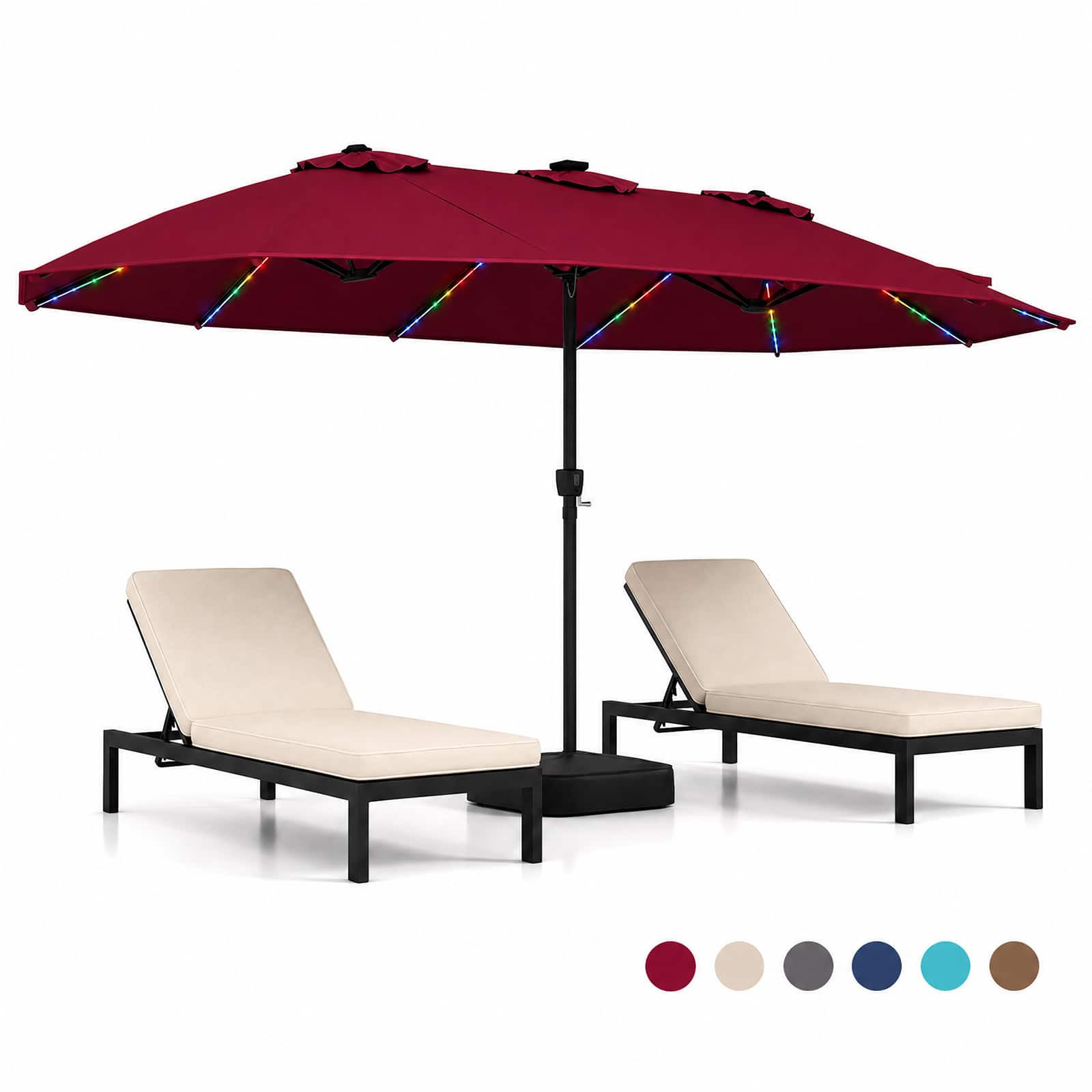 Gymax - 15.5 FT Extra-Large Patio Umbrella w/Base Included 12 Ribs 12 Light Modes - Red price history on PriceWatchPro
