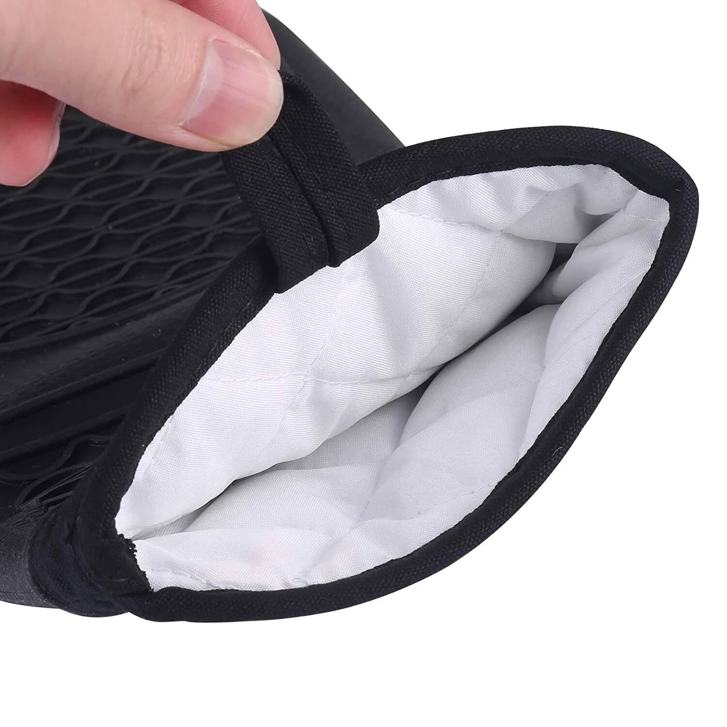 Angle. MOVSSOU - Silicone Oven Mitts Heat Resistant Non-Slip Black - black.
