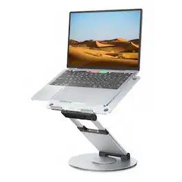 ZUQIETA - 360° Rotating Laptop Stand - Telescopic & Pull-Out Height Adjustable Riser, Silver - B-Silver