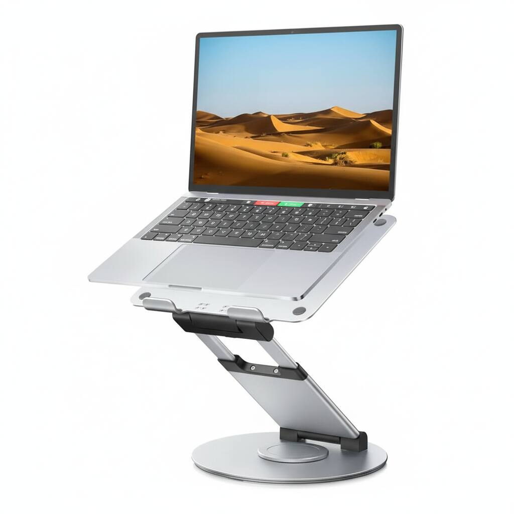 Front. ZUQIETA - ZUQIETA 360° Rotating Laptop Stand - Telescopic & Pull-Out Height Adjustable Riser, Silver - B-Silver.