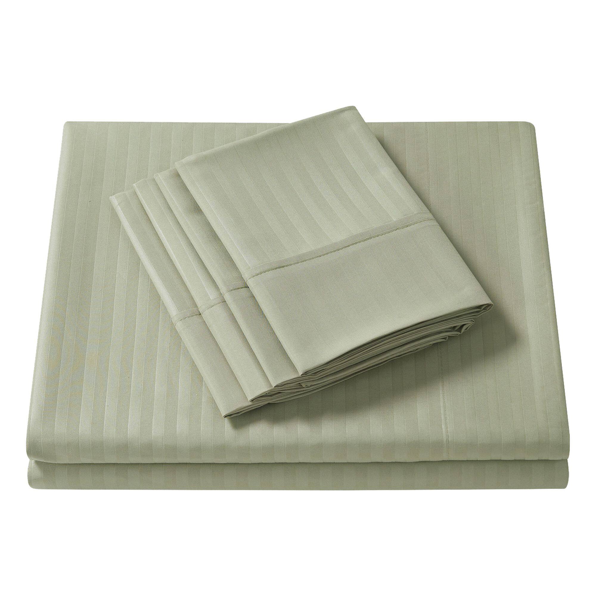 Angle. Sweet Home Collection - 4 Piece Embossed Dobby Stripe Sheet Set, Double Brushed Microfiber, Twin - Sage.