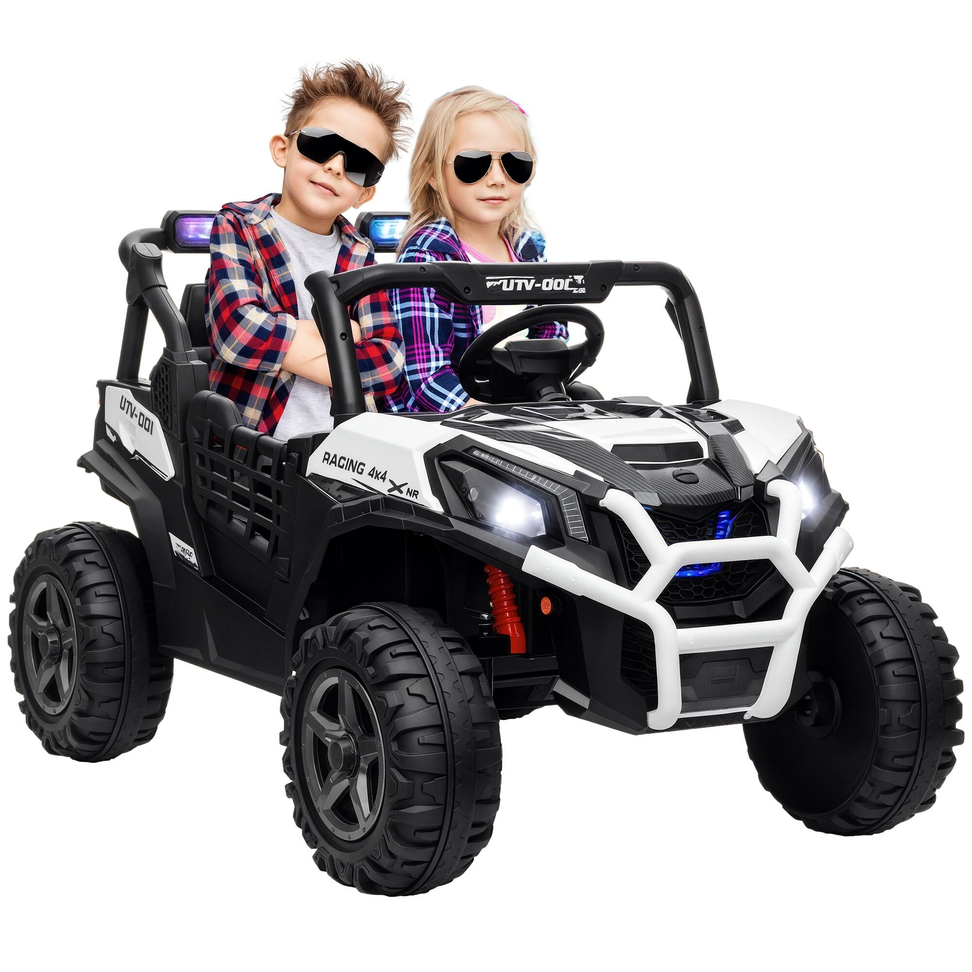 Qaba - 24V 2 Seater Ride on UTV, 5MPH 7AH Big Battery Electric Car with Remote, 3 Speeds, Slow Start, LED Lights, Music, Horn