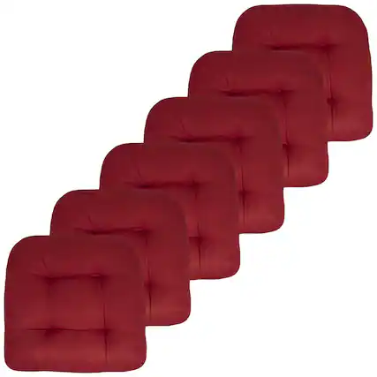 Front. Sweet Home Collection - Patio Cushions Indoor/Outdoor Chair Pads Tufted 19" x 19", 6-Pack - Red.