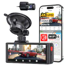 REDTIGER - 4K Dual Dash Cam, STARVIS 2 IMX678, 8MP, 5GHz WiFi, Intelligent ADAS, GPS, Voice Control, Night Vision - Black