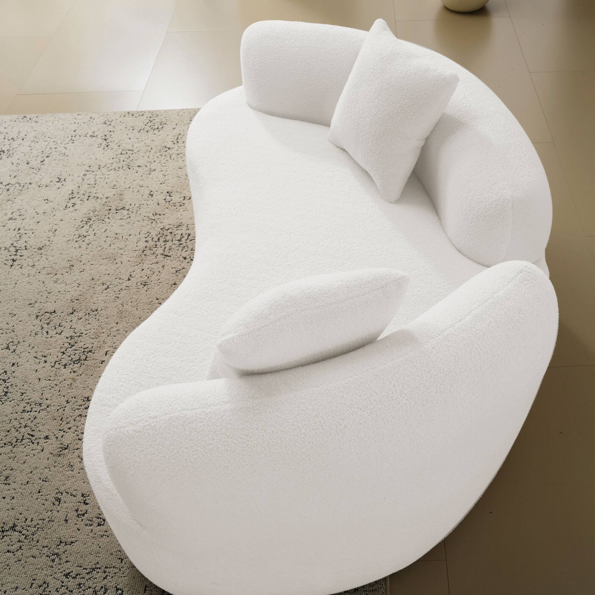 Alt View 1. GOODSILO - Modern Curved Loveseat Sofa with Teddy Velvet Fabric for Small Spaces and Apartments - White.