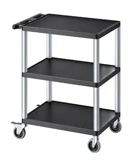 VEVOR - Utility Cart, 300 lbs Load Capacity, 27.6 x 18.1-inch Service Cart, Three-Shelf Heavy Duty Plastic Utility Cart - Black