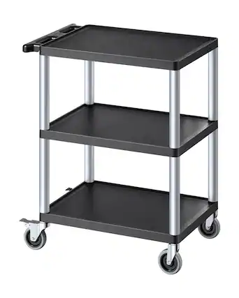Front. VEVOR - Utility Cart, 300 lbs Load Capacity, 27.6 x 18.1-inch Service Cart, Three-Shelf Heavy Duty Plastic Utility Cart - Black.