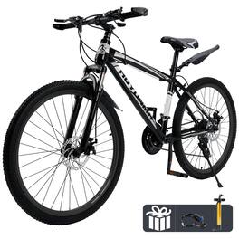 Topteng - 26" Mountain Bike for Men/Women - 24-Speed, Dual Disc Brakes, High-Carbon Steel Frame, Comfort Saddle - Black&White