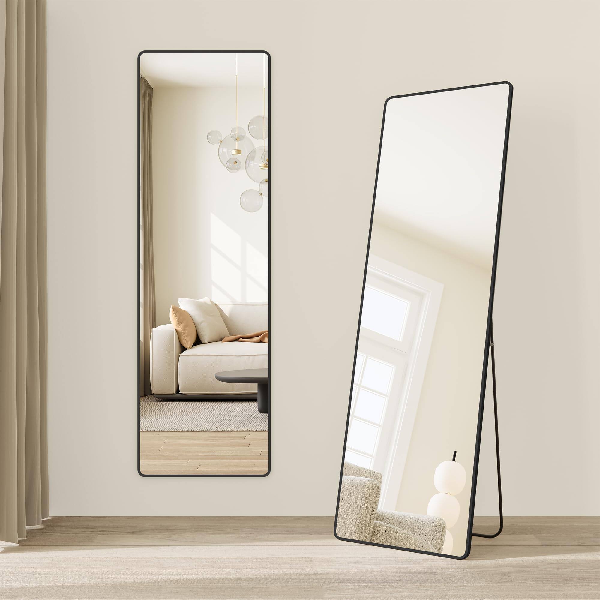 Front. Hanke - Full Length Mirror Rectangle Body With Stand Aluminum Alloy Frame Floor Tempered Glass For Bedroom Living Room - Default.