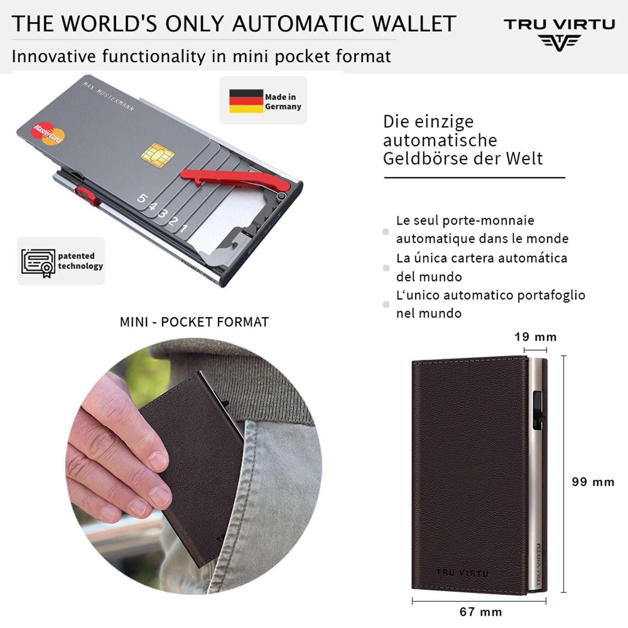 THE WORLD'S ONLY AUTOMATIC WALLET  
Innovative functionality in mini pocket format  
MAX  
Made in MUSTERMANN Germany  
Die einzige MasterCard automatische Geldbörse der Welt  
5 4 3 2 1  
patented technology  
MINI - POCKET FORMAT  
Le seul porte-monnaie automatique dans le monde  
La única cartera automática del mundo  
L'unico automatico portafoglio nel mondo  
19 mm  
99 mm  
TRU VIATU  
67 mm