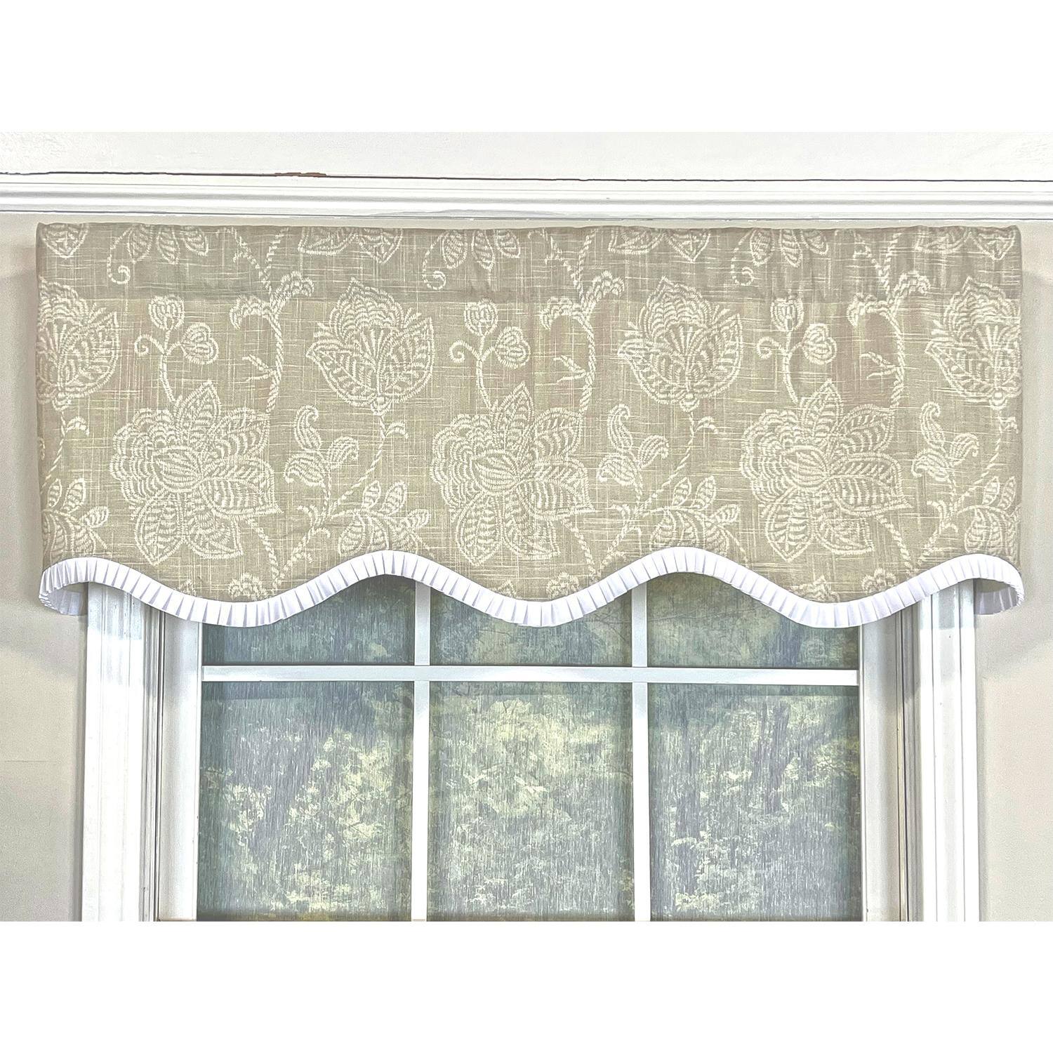 Angle. RLF Home - RLF Home Cross Stitch Ruffled Provance  100% Cotton with Fully Lined 3" Rod PocketWindow Valance 50" x 15" Taupe - Taupe.