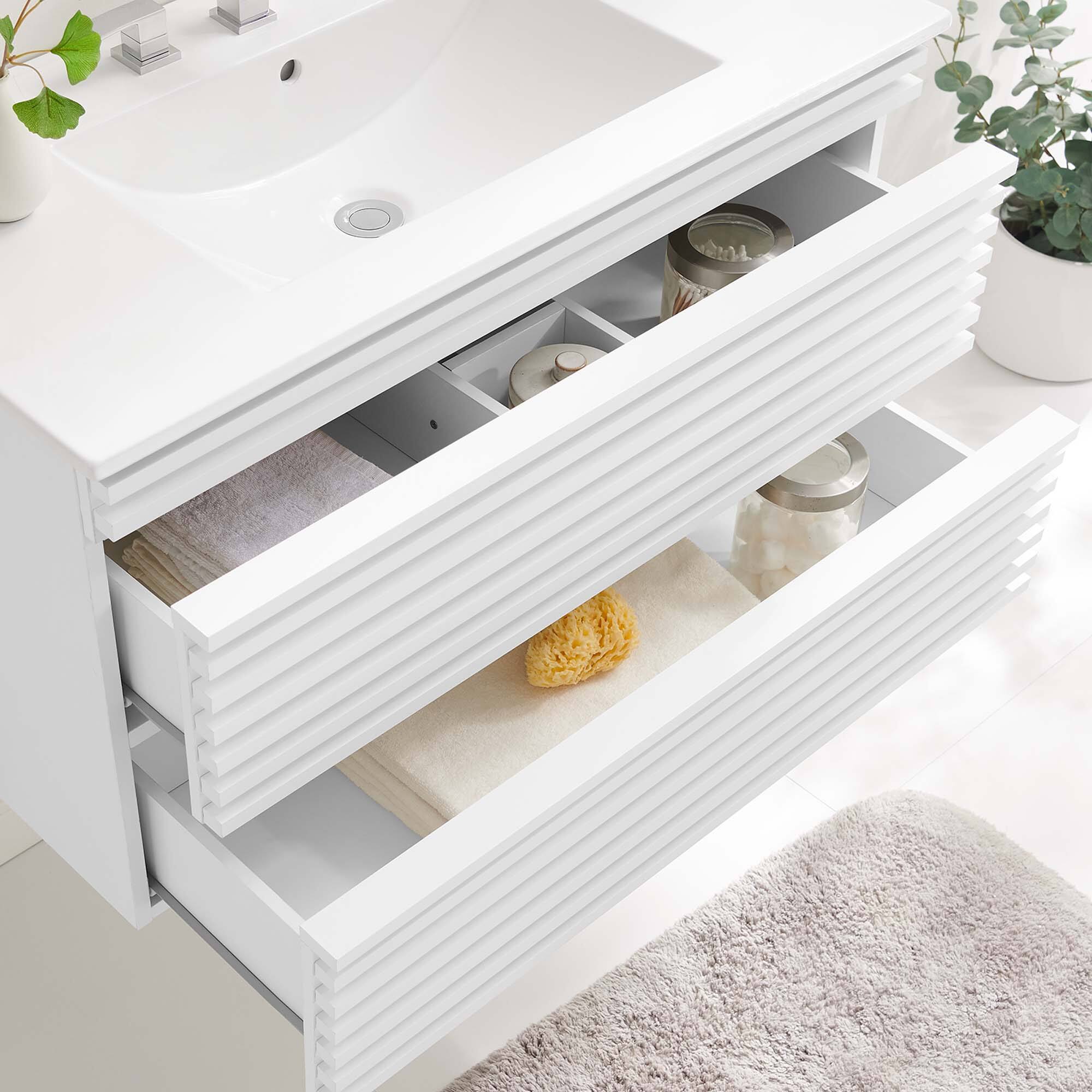 Back. Modway - Render Wall-Mount Bathroom Vanity with White Basin Included - White White.