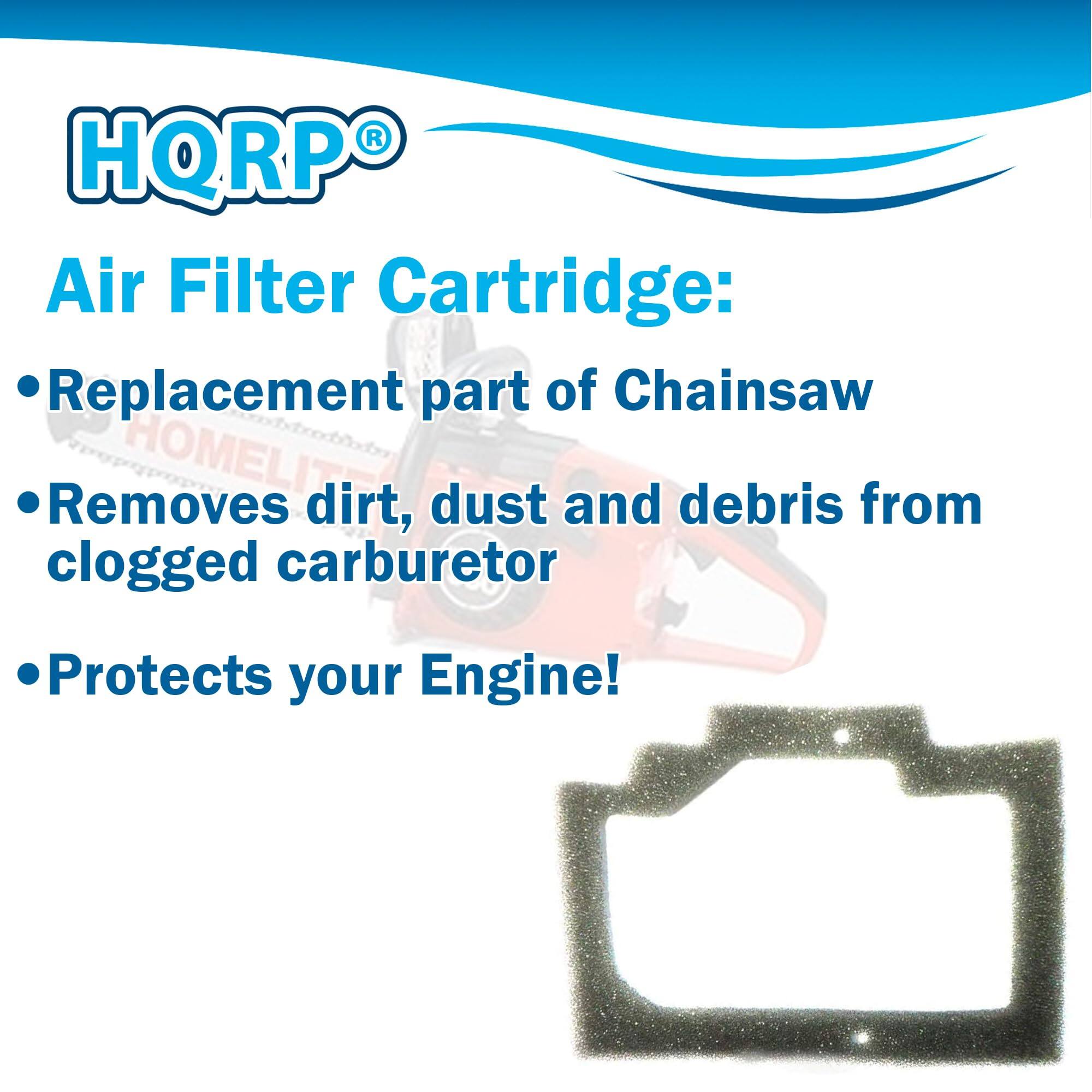 HQRP Air Filter Cartridge: Replacement part of Chainsaw  
Removes dirt, dust and debris from clogged carburetor  
Protects your Engine!