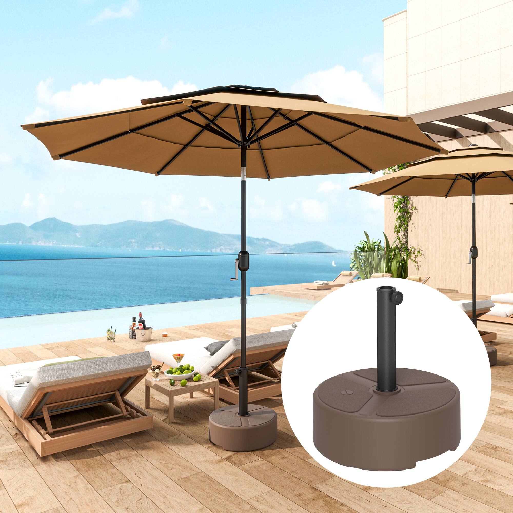 Angle. Outsunny - Round Patio Umbrella Base Holder, Heavy Duty Outdoor Umbrella Stand Base, Filled Up to 44lbs with Stand or 40lbs - Brown.