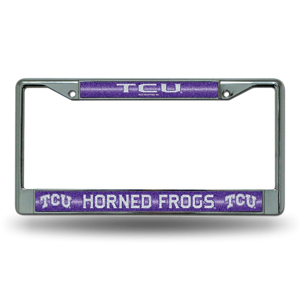 Texas Christian TCU Horned Frogs Sparkly Glitter Bling Look Chrome License Plate Frame