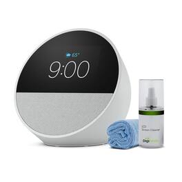 Amazon - Echo Spot (2024) Smart alarm clock w/ vibrant sound and Alexa - Screen Cleaning Kit - White