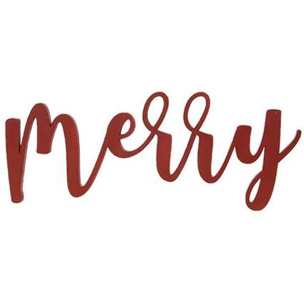 Front. BreeBe - *Red "Merry" Hanging Script Sign - Red.