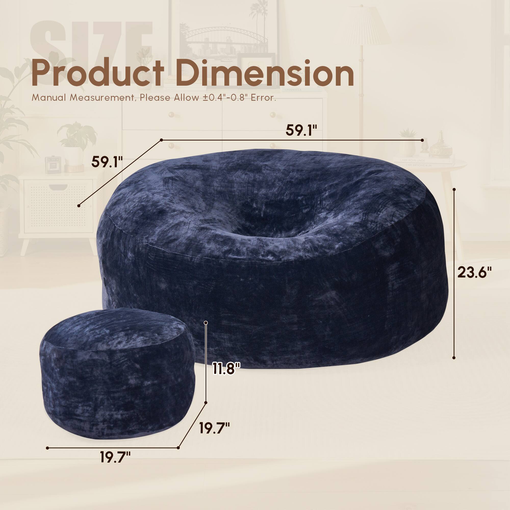 SOE Product Dimension  
Manual Measurement. Please Allow 0.4"-0.8" Error.  
59.1" 59.1" 23.6" 11.8" 19.7" 19.7"