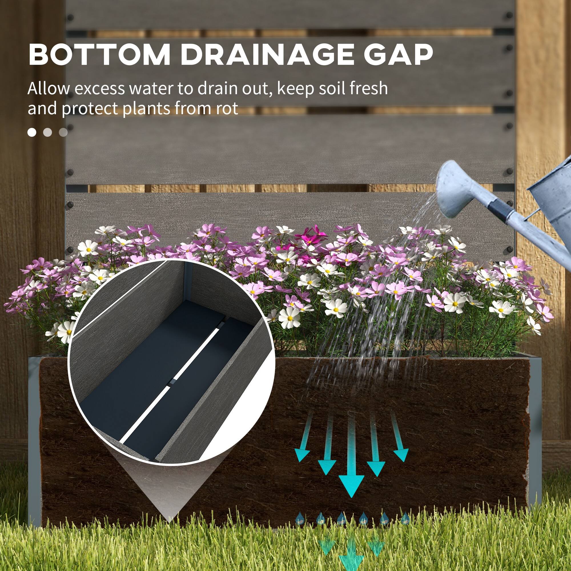 BOTTOM DRAINAGE GAP  
Allow excess water to drain out, keep soil fresh and protect plants from rot