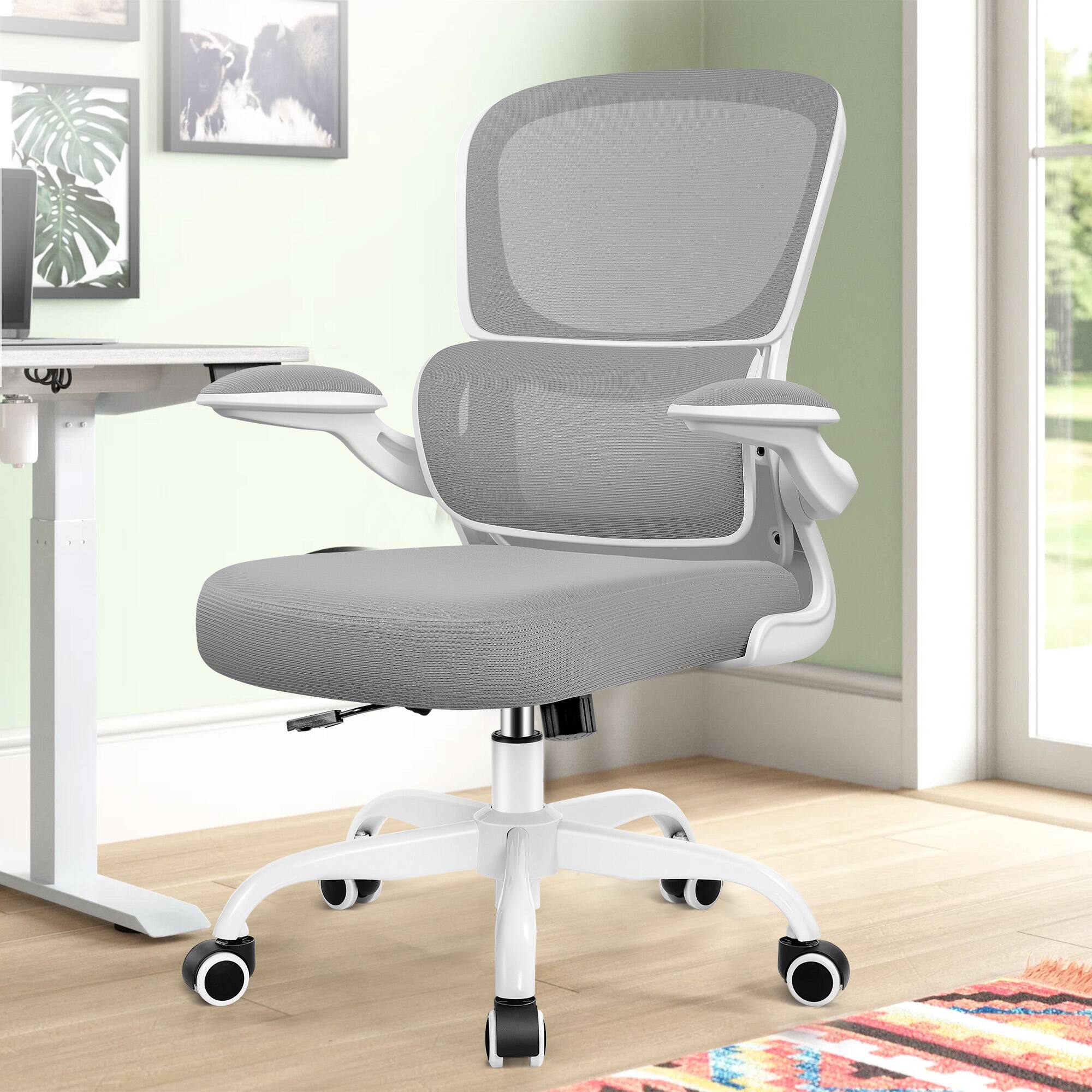Angle. Brick Attic - Ergonomic Office Chair with Lumbar Support and Adjustable Armrests, Breathable Mesh Mid Back Computer Desk Chair - Light Grey.