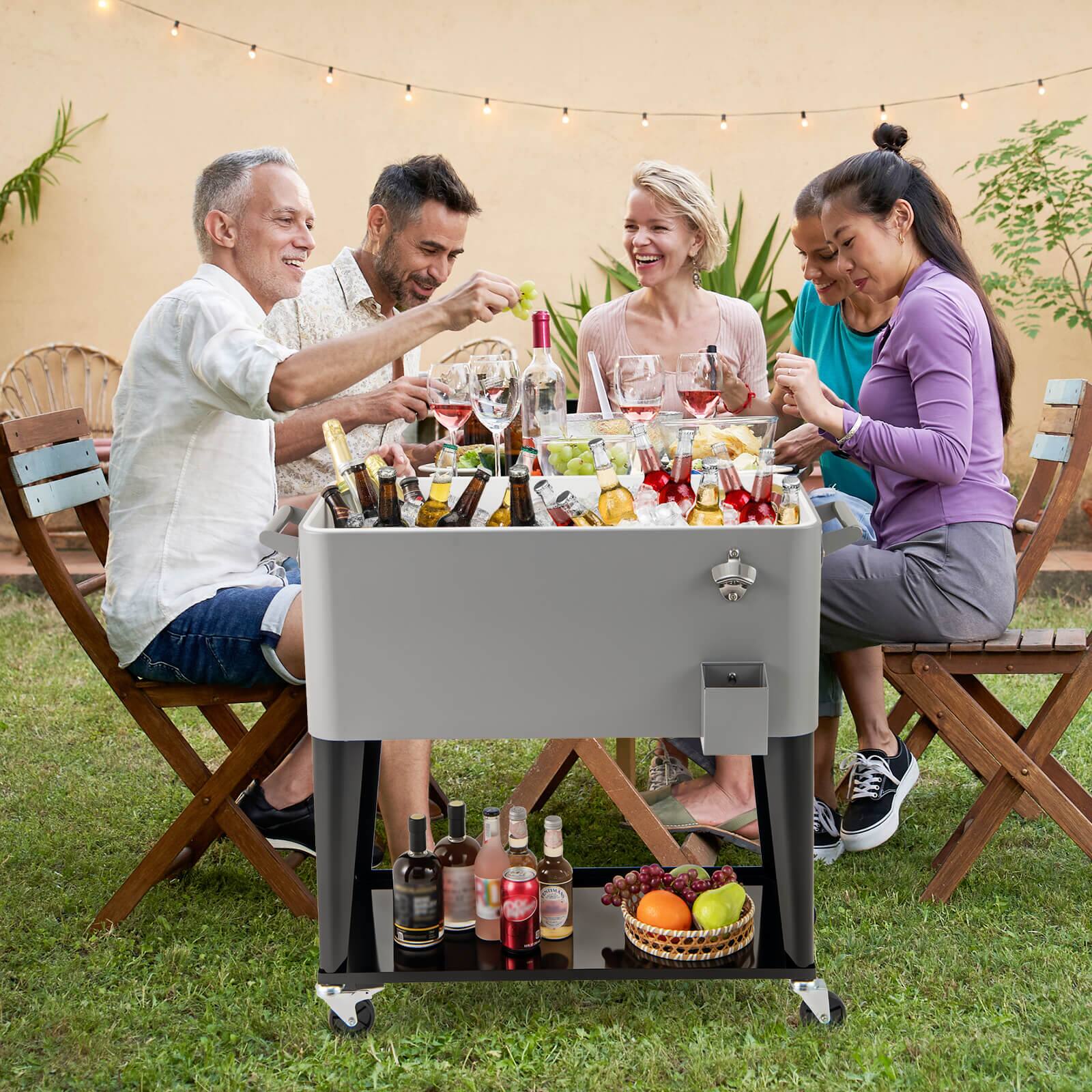 Alt View 3. Costway - Costway 80-Quart Rolling Patio Cooler on Wheels with Side Handles Storage Shelf Cap Catcher - Black + Gray.