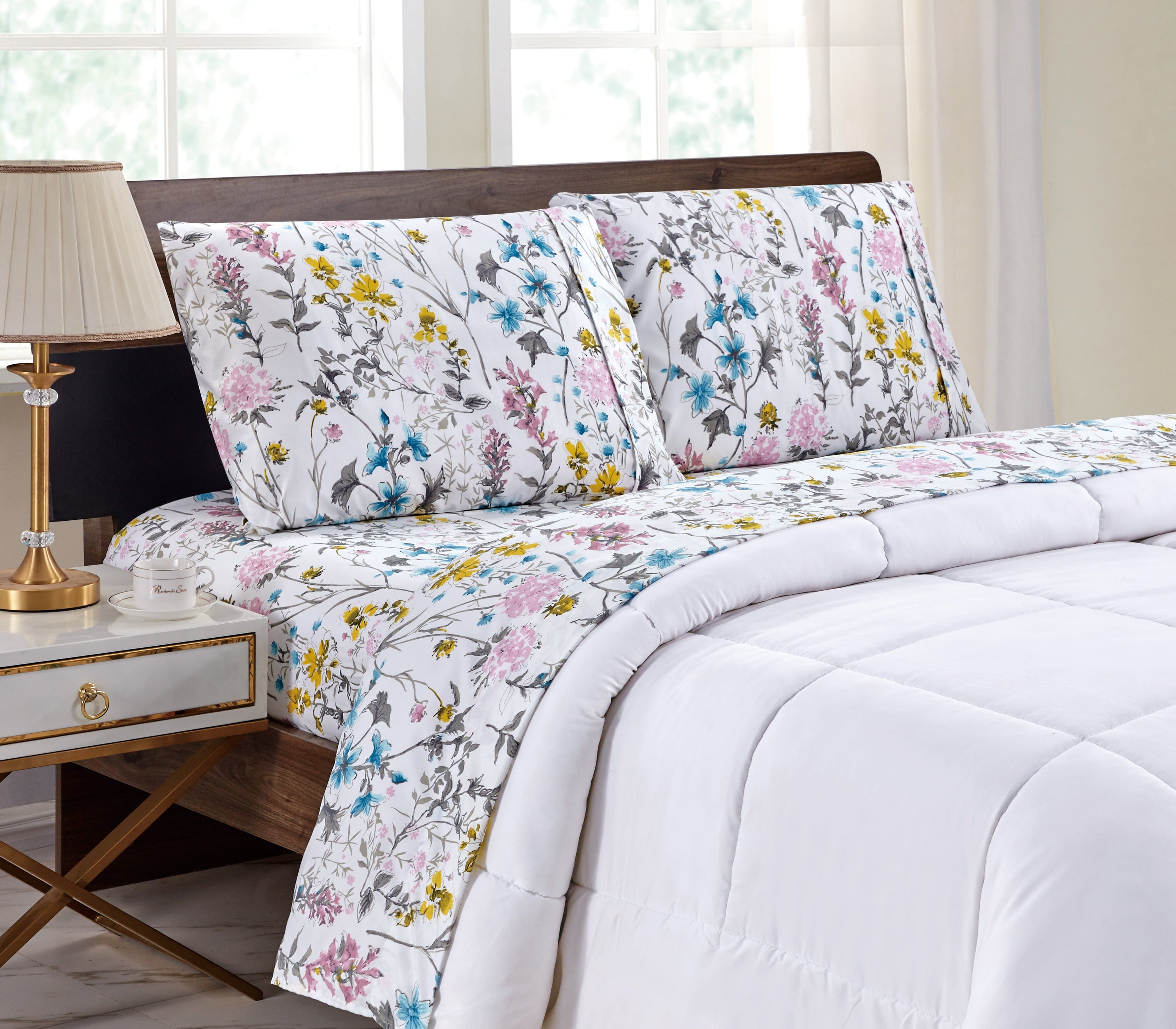Bibb Home - Egyptian Luxury 1800 Count Printed 4 Piece Sheet Set - Elegant Floral price history on PriceWatchPro