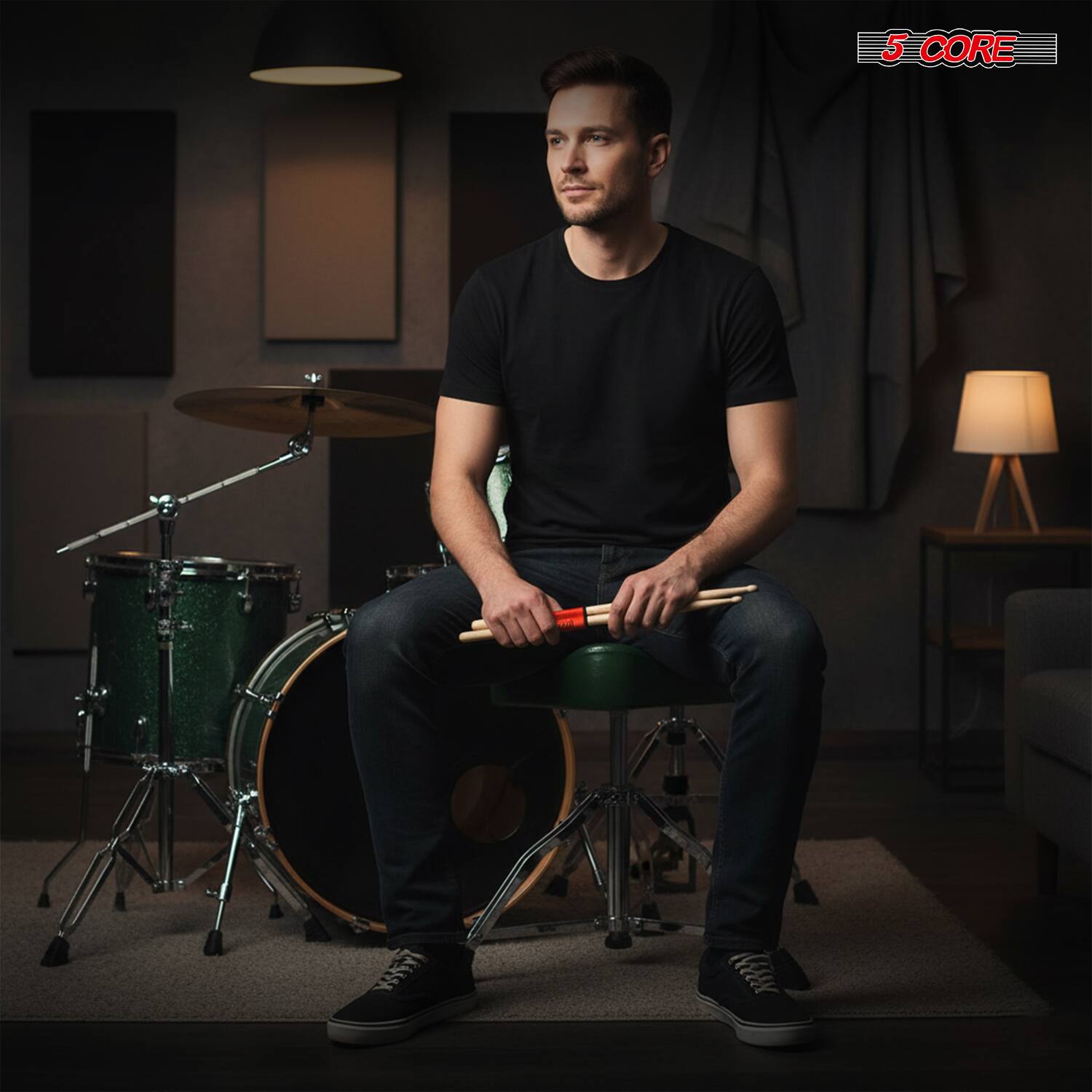 Alt View 4. 5 CORE - 5 Core Drum Throne w Backrest 4" Padded Stool Adjustable 24.5" Drummer Chair w 441Lb Capacity - Green.