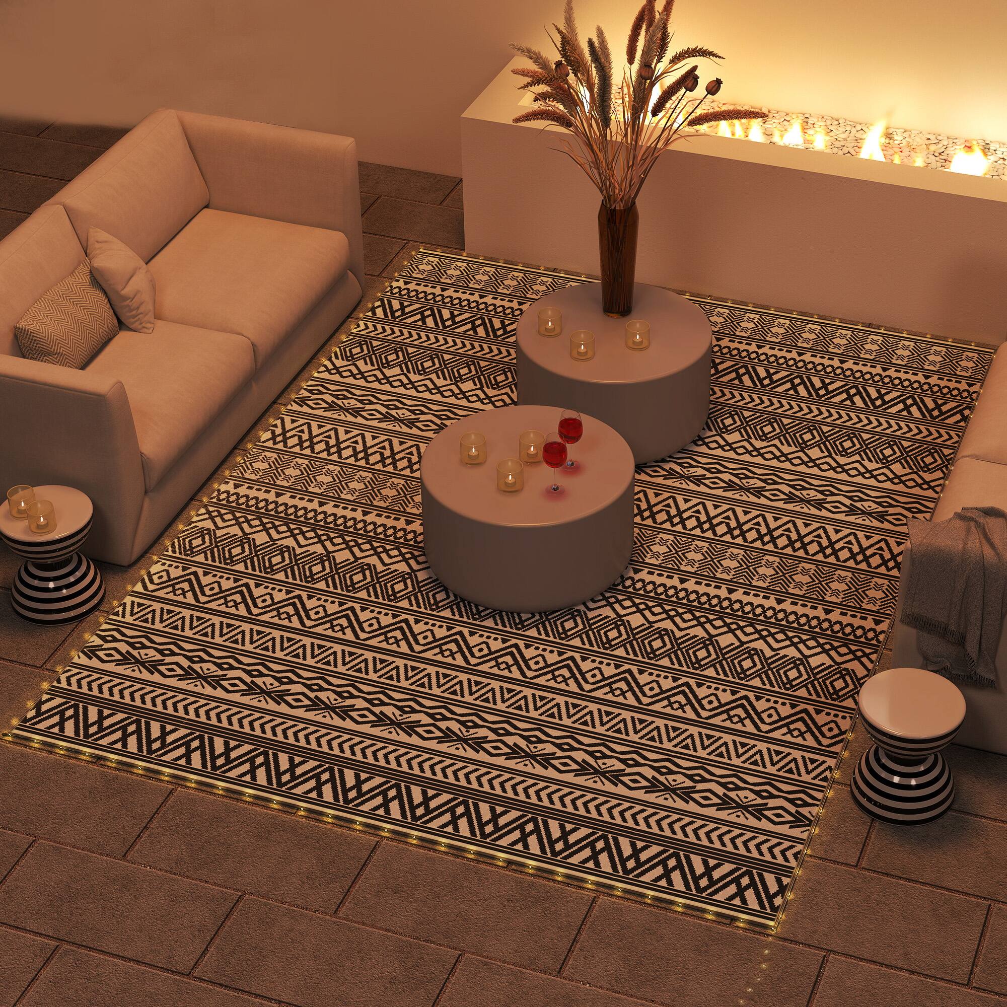 Alt View 1. Outsunny - Rug Carpet with USB Lights Reversible Patio Rug with Carry Bag for Camping 12' x - Black.