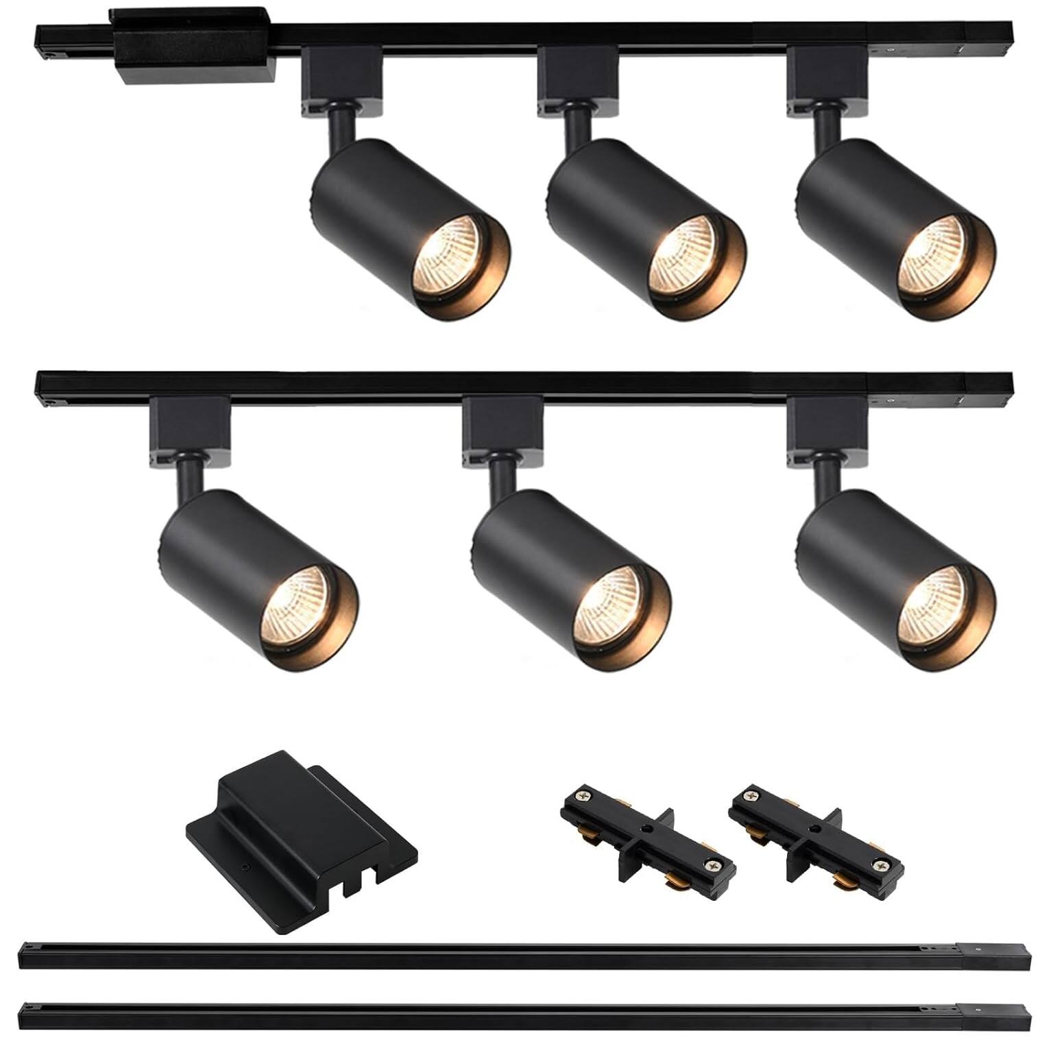 Dazzed Corner - 6-Light LED Track Lighting Kit, 6.6FT H Track Lighting Rails, No Bulbs - Black