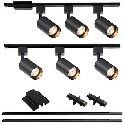 Front. Dazzed Corner - 6-Light LED Track Lighting Kit, 6.6FT H Track Lighting Rails, No Bulbs - Black.