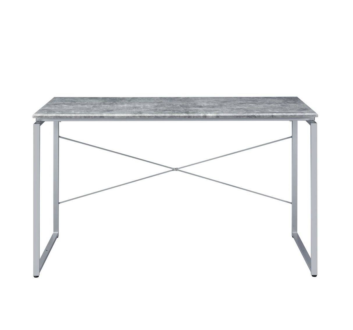 Left. TinyHomie - Metal Frame Writing Desk 1pc Wooden Home Office Furniture Faux Concrete and Silver Finish Laptop Table - Silver.