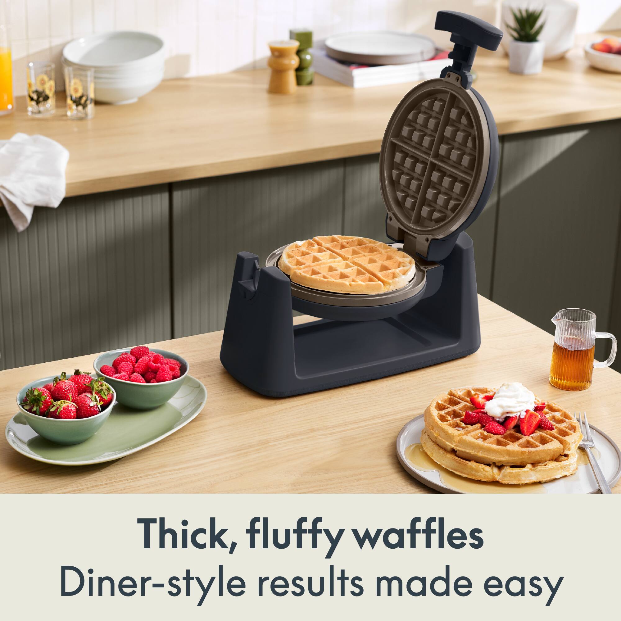 Thick, fluffy waffles  
Diner-style results made easy
