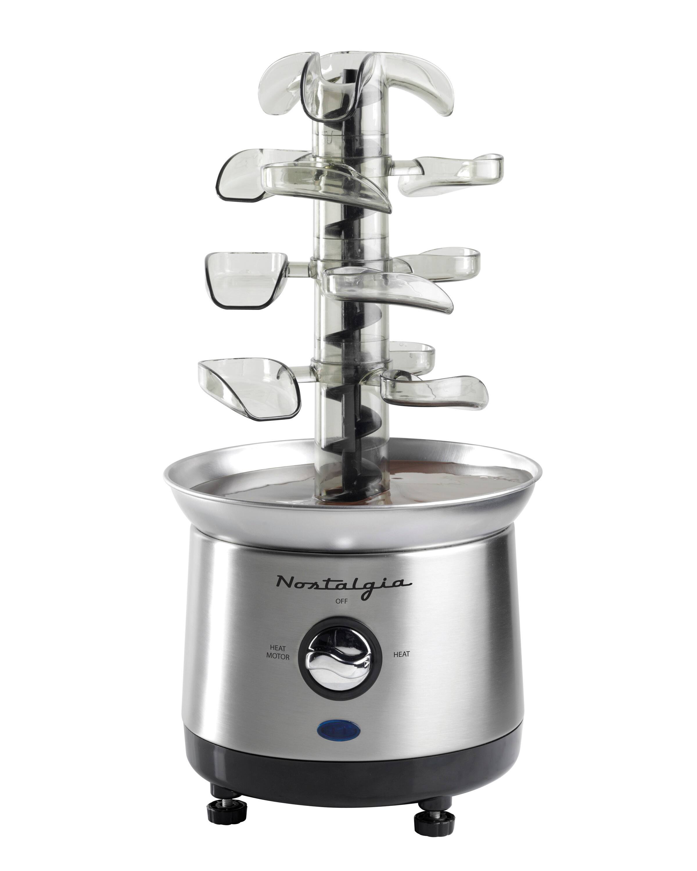 Nostalgia - 2-lb. Cascading Fondue Fountain - Chocolate, BBQ Sauce, Ranch, Nacho Cheese, Buffalo Sauce - Stainless Steel