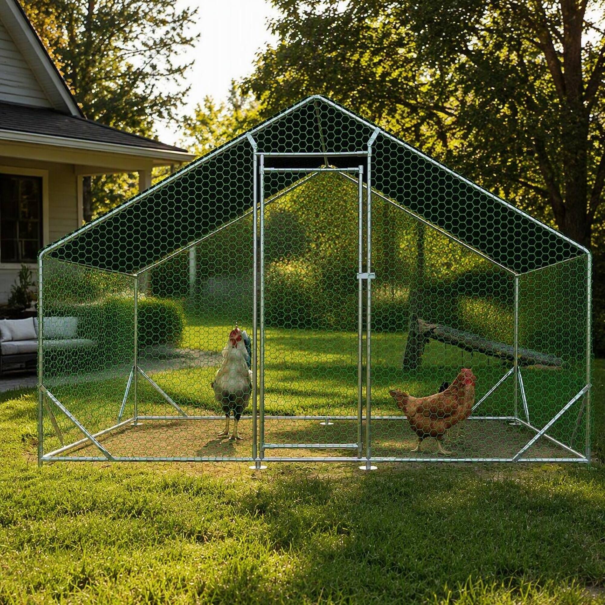 Angle. RYHNUYNE - Large Metal Chicken Coop, Walk-in Chicken Run 10x6.6x6.56ft, Galvanized Wire Poultry Cage.