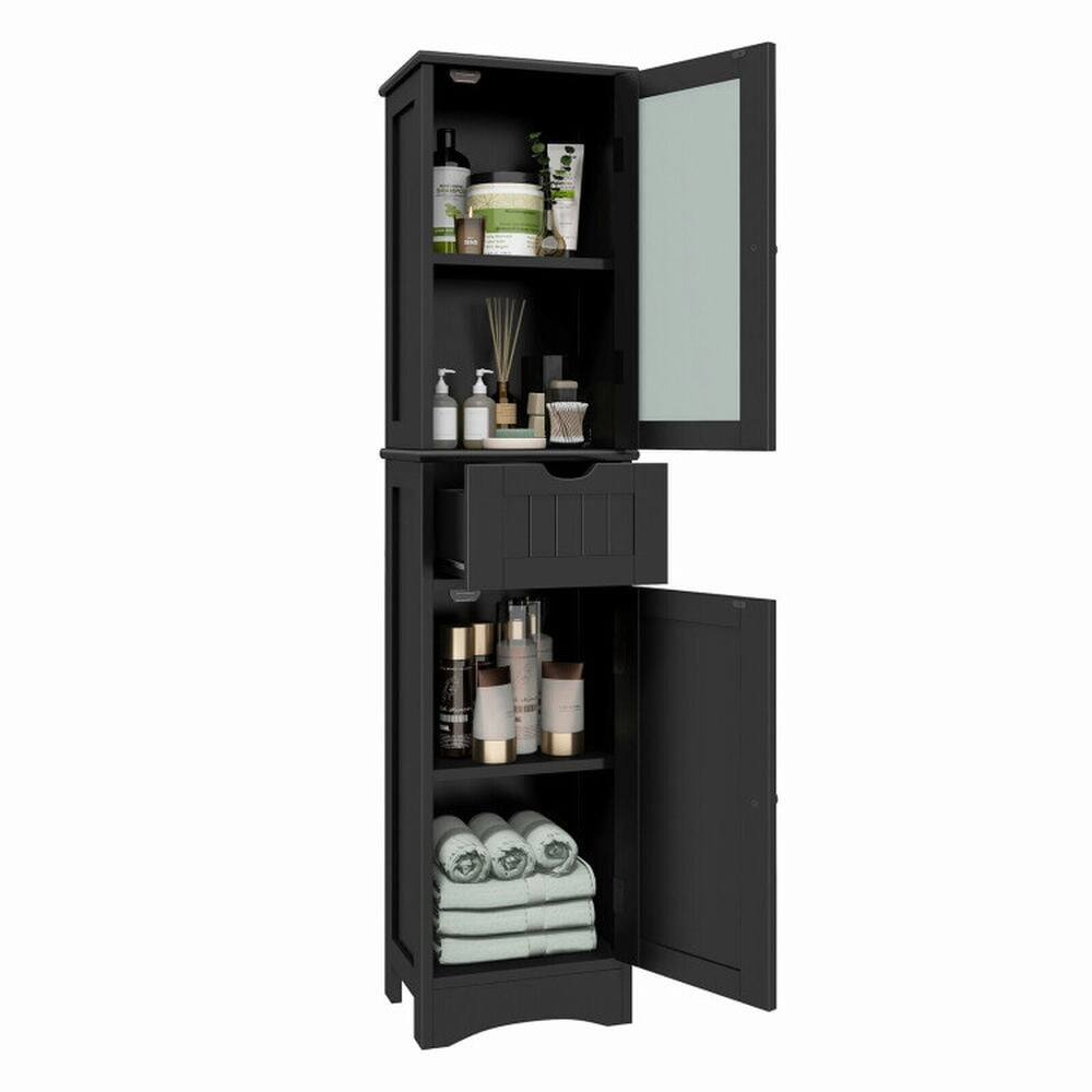 Alt View 4. Kadyn - Tall Floor Storage Cabinet with 2 Doors and 1 Drawer for BathroomBlack Bathroom Cabinets for Entryway Storage - Black.
