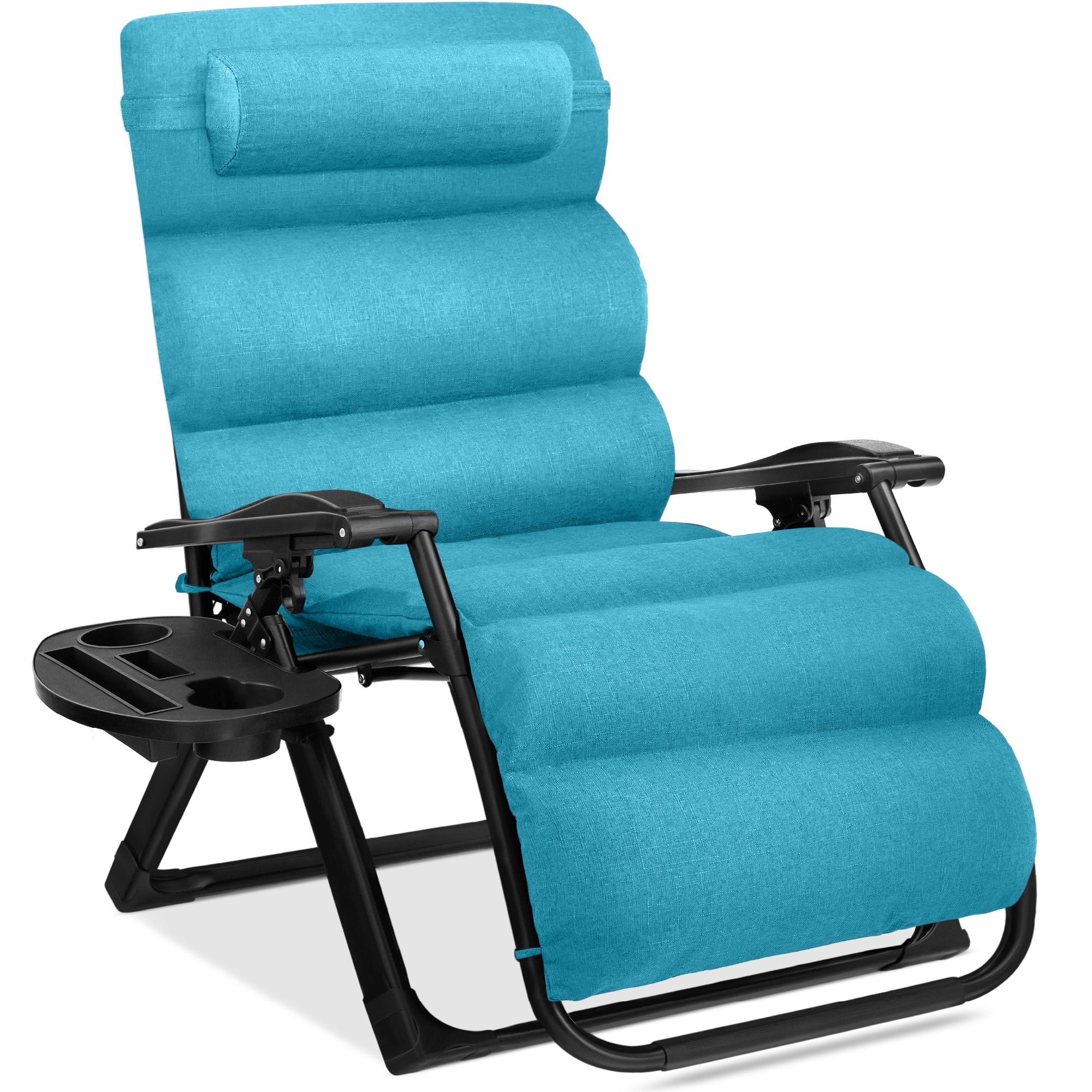 Front. Best Choice Products - Best Choice Products Oversized Zero Gravity Chair, Folding Recliner w/ Removable Cushion, Side Tray - Light Blue - Light Blue.