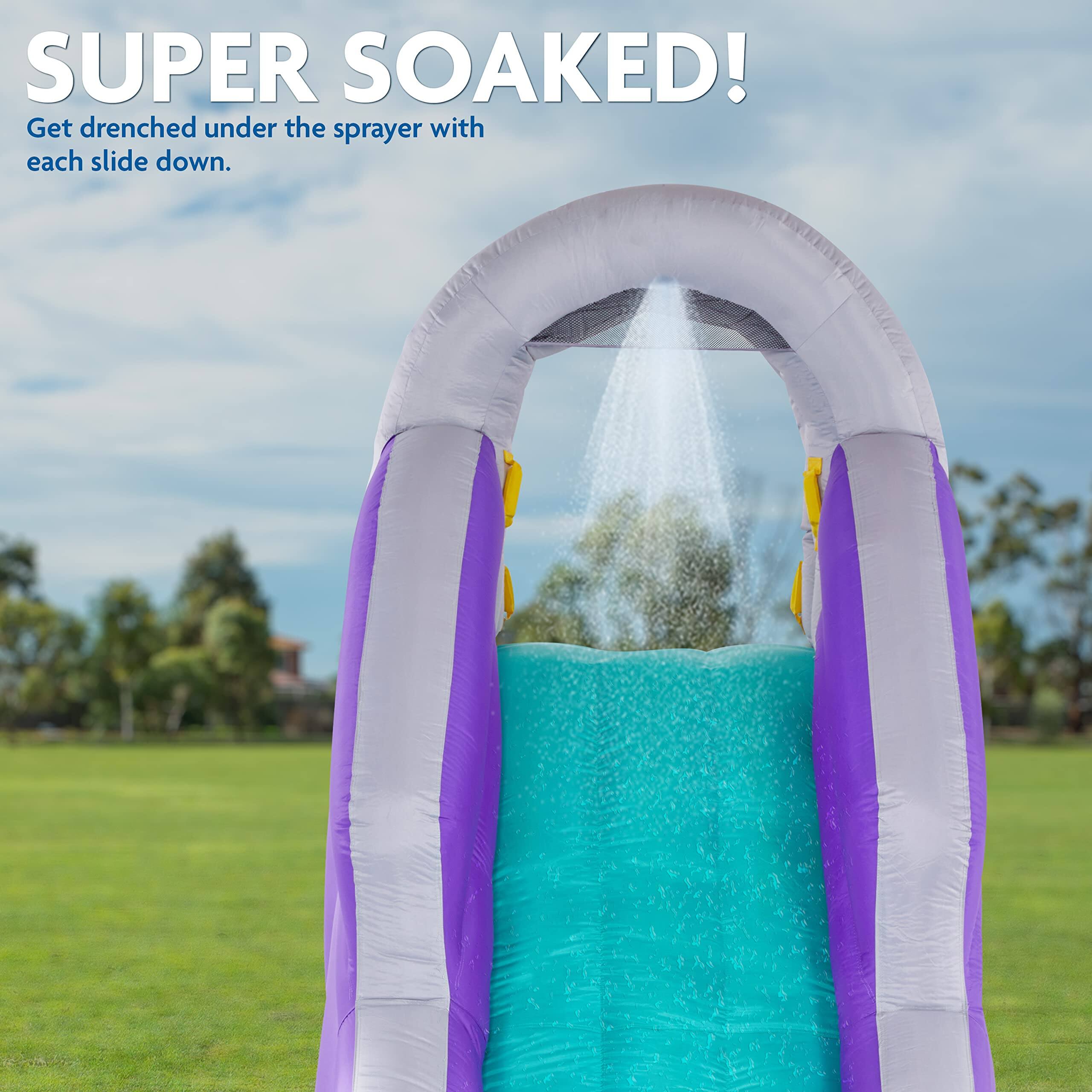 Sunny & Fun Compact Inflatable Water Slide Park with Climbing Wall ...