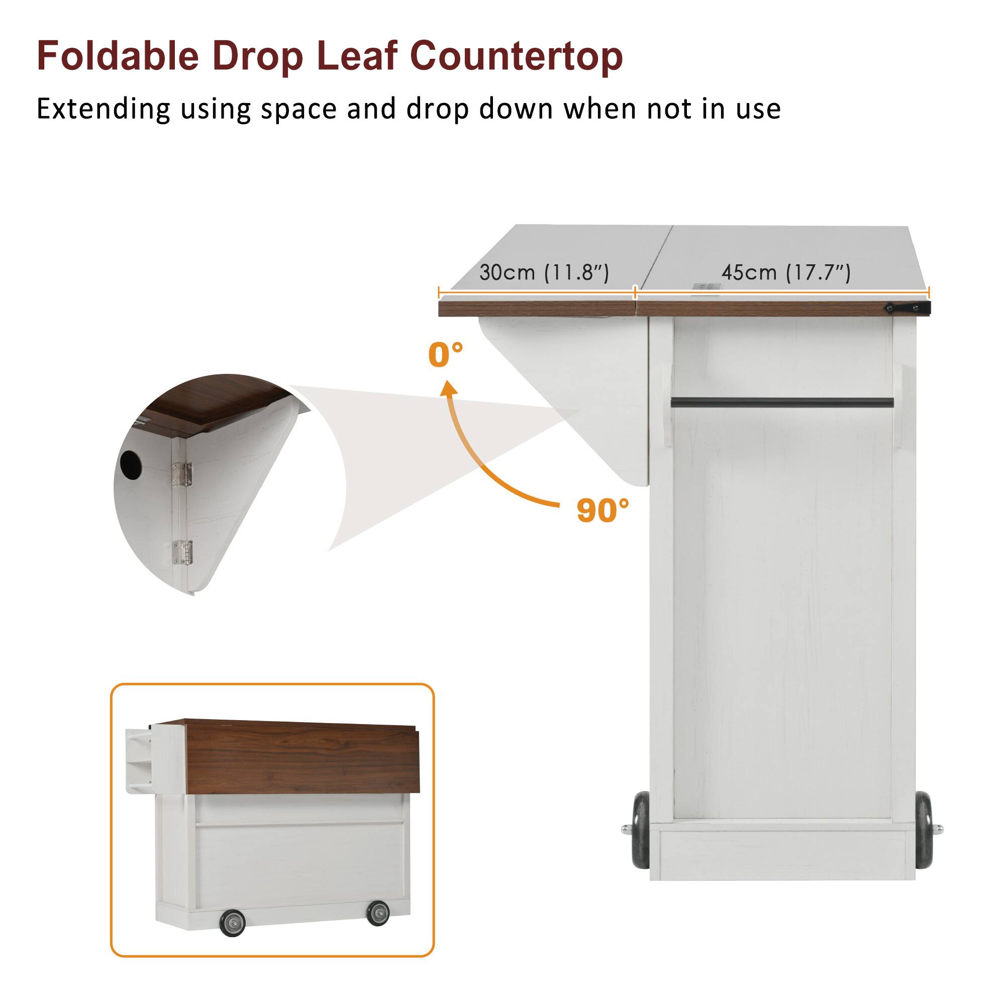 Foldable Drop Leaf Countertop  
Extending using space and drop down when not in use  

30cm (11.8")  
45cm (17.7")  

0°  
90°