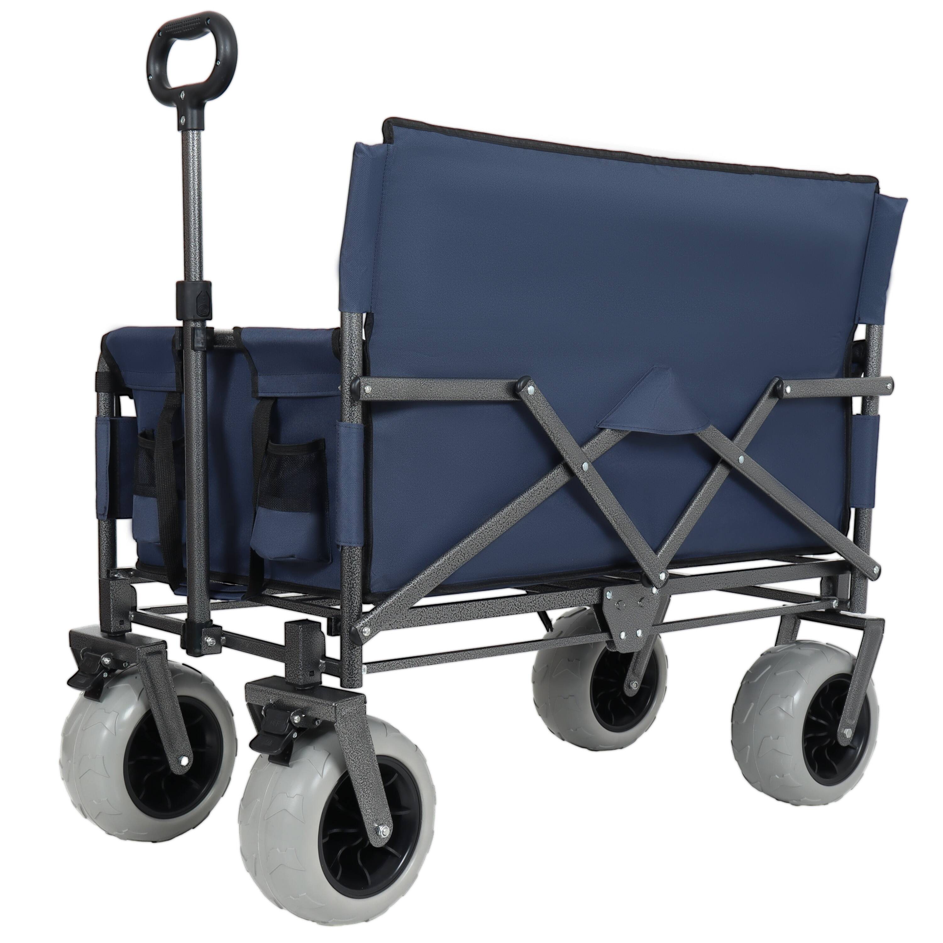 Left. Mondawe - 3-in-1 500lbs Convertible Folding Wagon Utility Carts - Bench Seat w/ 180L Capacity, All-Terrain Wheels - Dark Blue.