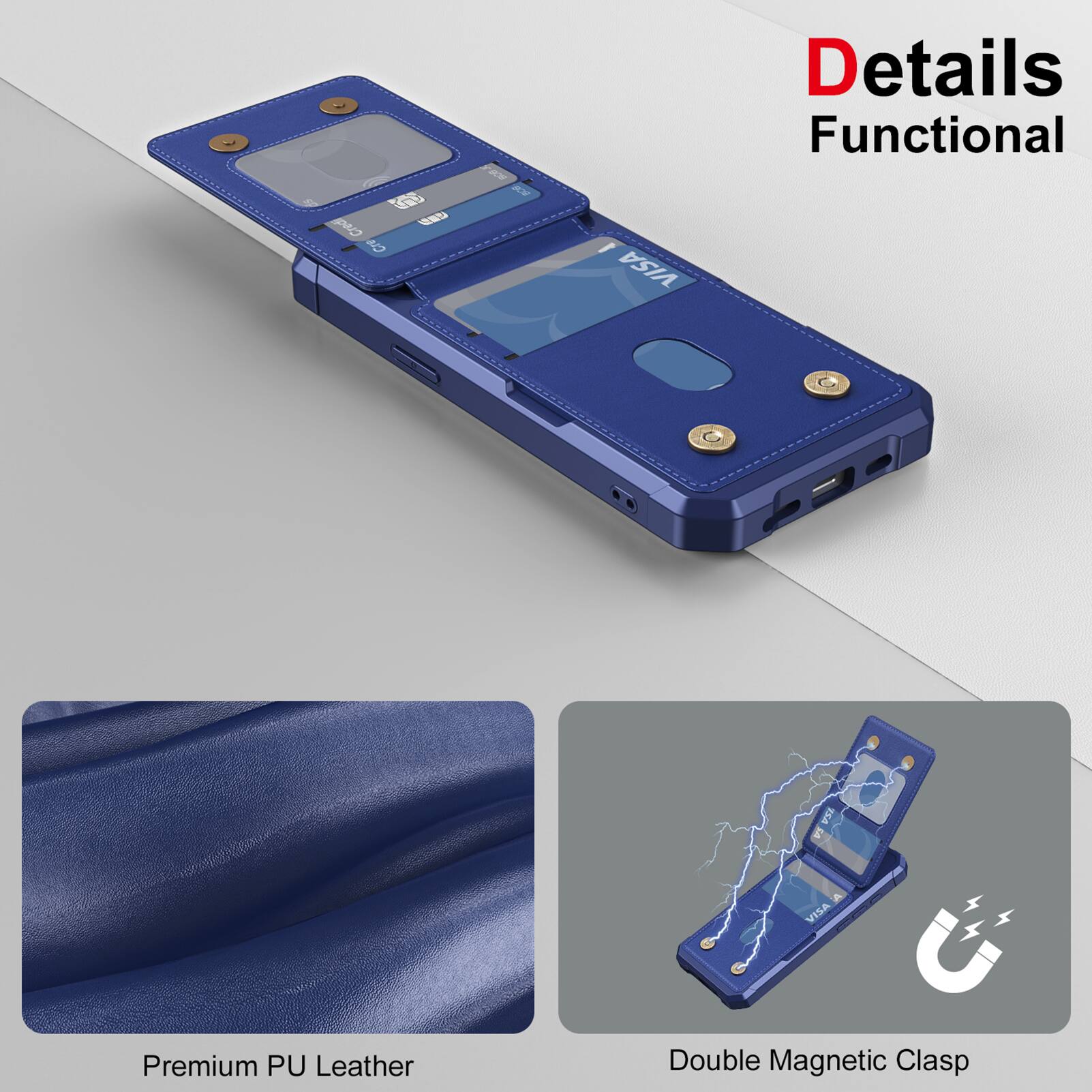 Details Functional

Premium PU Leather

Double Magnetic Clasp